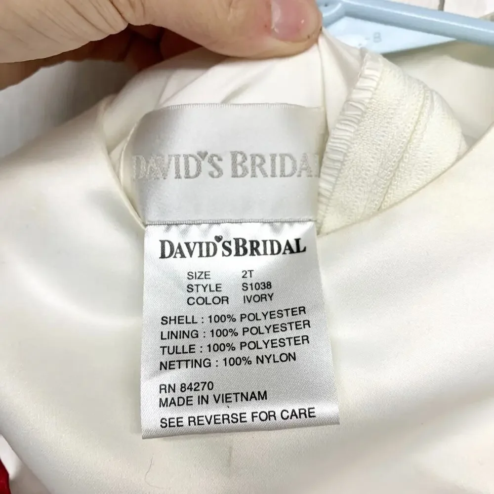 David's Bridal Dress Girls Size 2T Ivory Formal Flower Girl Red Sash Tulle Skirt - Picture 5 of 5